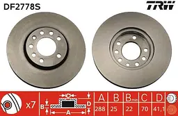 Диск гальмівний вентильований Saab 900 II, 9-3 I, 9-5 I, Opel Vectra B 89-09р TRW (DF2778S)