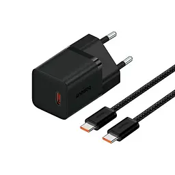 Адаптер мережевий Baseus GaN5 Fast Charger (mini) |1Type-C, 30W/3A, PD/QC| (With C to C 100W 1m cable)