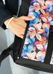 Жіночий рюкзак Sambag Roll Top One чорний принт "Flowers" 41 х 30 х 16 см (24208153) - мініатюра 3
