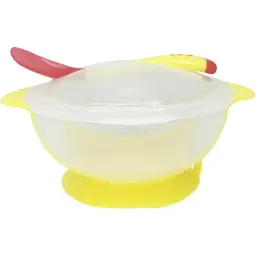 Тарілка на присосці з термоложкою та кришкою Mega Zayka MGZ-0100 (Yellow)  - мініатюра 2