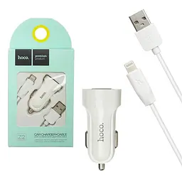 Адаптер автомобільний Hoco Z2 зарядне + кабель Lightning 1USB 1.5А білий - мініатюра 2