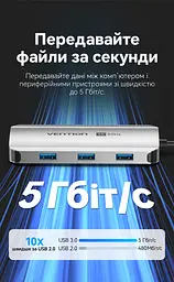 Док-станція USB-C Vention хаб 6 в 1 вихід HDMI до 4K 60 Гц 3 порти USB-A 3.0 до 5 Гбіт/с Ethernet RJ45 до 1000 Мбіт/с наскрізне заряджання через вхід USB-C PD до 100 Вт для HDMI потрібен USB-C з відеовиходом для заряджання потрібні джерело живлення PD та підтримка заряджання через USB-C на основному пристрої без встановлення драйверів вбудований кабель 0,15 м сірий (TQHHB) - мініатюра 6