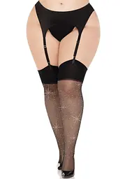 Панчохи зі стразами Leg Avenue Wide Top Rhinestone Sheer Stockings, 1X/2X, чорні, вище коліна - мініатюра 1