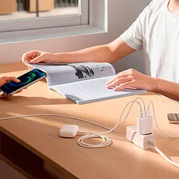 Зарядний адаптер мережевий БЖ Baseus Compact Charger 17 W 3 виходи USB (CCXJ020102) білий - мініатюра 4