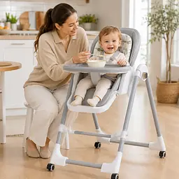 Стільчик для годування BabyChair з регульованою спинкою та столиком, шезлонг, колеса, складаний X-715 - мініатюра 2