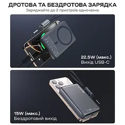 Повербанк 10000mAh Choetech B862 Grey 22.5W QC3.0 PD3.0 бездротова магнітна зарядка MagSafe (43-00168) - мініатюра 7