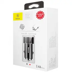 Автомобільний зарядний пристрій Baseus Small Screw 2USB 3.4A CAXLD-C01 Black - мініатюра 9