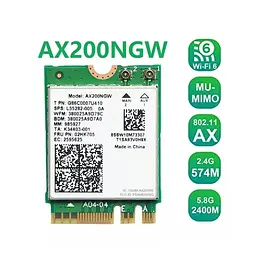 Мережева карта Intel Wi-Fi 6 AX200 NGW модуль дводіапазонний адаптер Bluetooth для ПД / Ноутбука (19126) - мініатюра 2