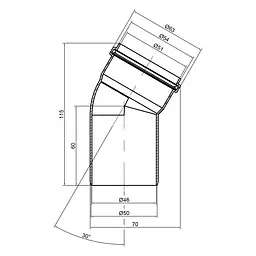 Коліно каналізаційне PPR TA Sewage 50, 30° TASEBPP3050 - мініатюра 2