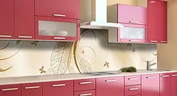 Кухонний фартух Завитки Метелики вінілові для кухні 65х250 см Абстракція Бежевий Happy Pocket Z184422 - мініатюра 3