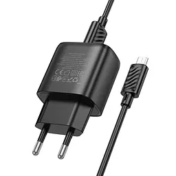 Мережевний зарядний пристрій Hoco C141A Smart 2.1A 2USB-A + кабель USB to MicroUSB Black - мініатюра 5