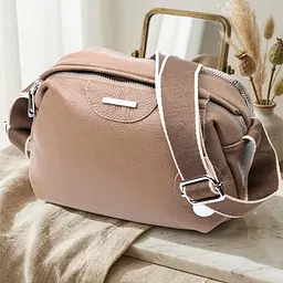 Сумка на кожен день із двома відділеннями з натуральної шкіри Vintage 22594 бежева