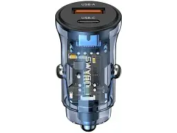 Автомобільний зарядний пристрій USAMS US-CC164 C32 30 W Dual USB Mini Transparent Car Charger Black (CC164CC01)