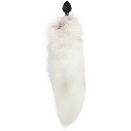 Силіконова анальна пробка Art of Sex з хвостом із натурального хутра Size M White fox - мініатюра 2