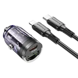 АЗП Borofone BZ29A Talented PD36W+QC3.0 (1USB-A/1C) + кабель Type-C to Lightning Transparent purple
