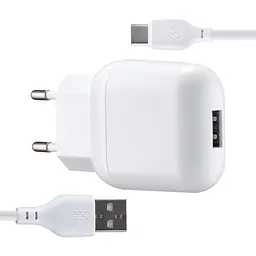 Мережевий зарядний пристрій XO L37 2в1 Type-C 1USB / 2.1A білий