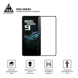 Захисне скло на Asus ROG Phone 9 з олеофобним покриттям, Pro, повне проклеювання, антистатичний і пиловідштовхуючий шар, 9H, самоклеючеся, 2.5D, на весь екран, антистатичний клей, ArmorStandart (ARM87962) - мініатюра 2