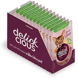 Вологий корм для котів Delickcious Шматочки з ягнятиною, курячим філе і квасолею спаржевою в желе 85 г - мініатюра 2