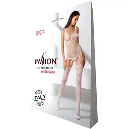 Ажурний бодістокінг з імітацією панчіх Passion BS074 White - мініатюра 4