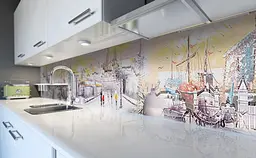 Вініловий кухонний фартух Акварельний Місто наклейка ПВХ Архітектура Сірий 65х250 см Happy Pocket Z181458 - мініатюра 6
