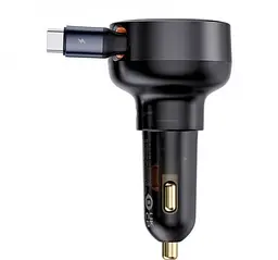 Автомобільний зарядний пристрій Baseus Enjoyment Pro Car Charger Type-C+Retractable Type-C Cable 60W C00057802111-01 Black - мініатюра 3