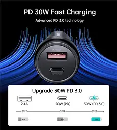 Автомобільний зарядний пристрій Choetech (1USB Type C; 1USB) 60W PD3.0 QC3.0 Black (TC0014)