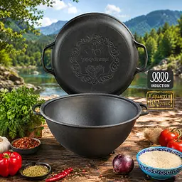 Казан узбецький чавунний WOK з кришкою-сковородою 12 л чавунний Maysternya підходить для індукційних плит 88585 - мініатюра 2