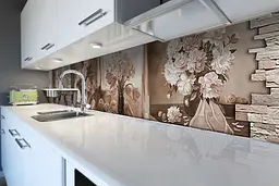 Кухонний фартух самоклеючий Картина півонії ретро цегла наклейка ПВХ бежевий 60х300 см Happy Pocket Z180361 - мініатюра 5