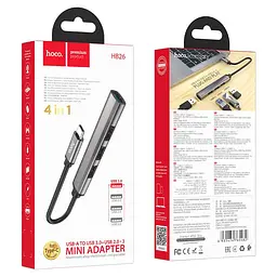 Usb-хаб Hoco HB26 4 in 1 adapter (Type-C to Usb3.0+Usb2.0x3) Темно-сірий - мініатюра 2