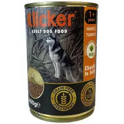 Вологий корм Klicker для дорослих собак шматочки індички в желе 400 г.
