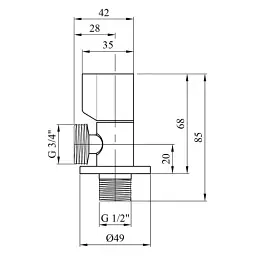 Кран приладовий кутовий Karro KR-3120 New латунь 1/2"х3/4" Хром 30412 - мініатюра 2