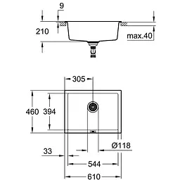 Мийка для кухні Grohe 610 x 457 мм, Granite Black (31655AP0) - мініатюра 2