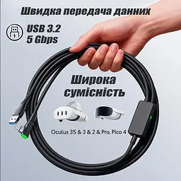 Кабель VR Link USB A+C на Type-C для Meta Oculus Quest 3/2/Pro Pico 4 (5 м) з постійним живленням - мініатюра 3