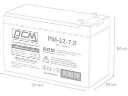 Акумуляторна батарея для ДБЖ Powercom AGM 12 V / 7 А*ч (PM-12-7) - мініатюра 4