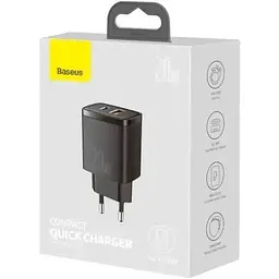 Зарядний пристрій Baseus Compact Quick Charger 20W USB-A/USB-C Black (CCXJ-B01) - мініатюра 2