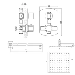 Душова система Kohlman Foxal 25 chrome з термостатом + BOX прихованого монтажу KPL-QW431FQ25, Хром - мініатюра 2