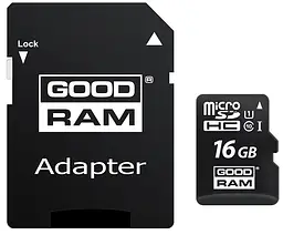 Карта пам'яті GoodRam microSDHC 16GB Class 10 UHS I (M1AA-0160R12) + SD адаптер (6440798)