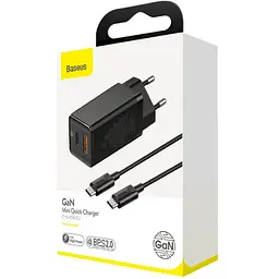 Зарядний пристрій Baseus GaN Mini Quick Charger 45 W with Cable Type-C to Type-C чорний (CCGAN-Q01) - мініатюра 3