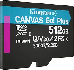 Карта пам'яті KINGSTON microSDXC Canvas Go Plus 512Gb Class 10 UHS-I/U3 (SDCG3/512GBSP) без SD адаптера [70328] - мініатюра 2