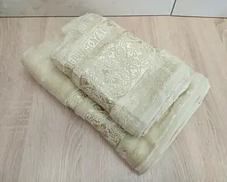 Набір турецьких бамбукових махрових рушників Cestepe 50х90+70х140 Bamboo Royal gold - мініатюра 2
