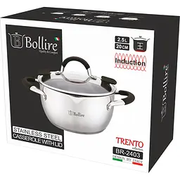 Каструля з кришкою Bollire Trento, зі зливом, срібляста, 20 см, 2,5 л (BR-2403) - мініатюра 3