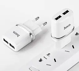 Мережевий Зарядний пристрій блок на 2 USB Hoco C12 White 2.4A