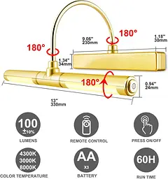Світлодіодний світильник HONWELL LED Picture Light бездротовий 3 режима з дистанційним керуванням - мініатюра 3