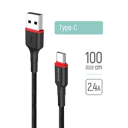 Кабель Кабель Colorway USB-Type-C (PVC - red head) 2.4А 1м Black