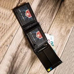 Портмоне чоловіче шкіряне Peterson 304UP чорне з гербом у коробці - мініатюра 9