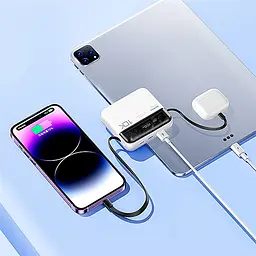Павербанк Remax RPP-602 10000 мАч до 22.5 Вт USB-A USB-C Lightning PD QC С кабелем Білий (1994) - мініатюра 3