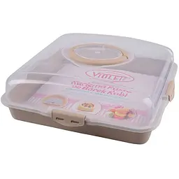 Тортівниця пластикова Violet House 0036 Каризма Cappucino квадратна з кришкою 13х38х38 см - мініатюра 4