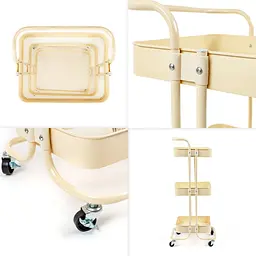Етажерка мобільна триярусна універсальна з металу кремова 45x37x82см SW-00002105 - мініатюра 5