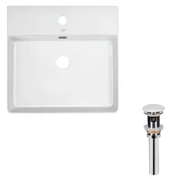 Комплект Qtap Nando LT: Раковина підвісна прямокутна 500х420х130 мм White + Донний клапан PU02O (QT12112173SWN47323)