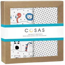Пелюшки дитячі багаторазові Cosas Animals CS2 2 шт 80х100 см (Бязь_ЗвіріМотуз_ГорохСірий)